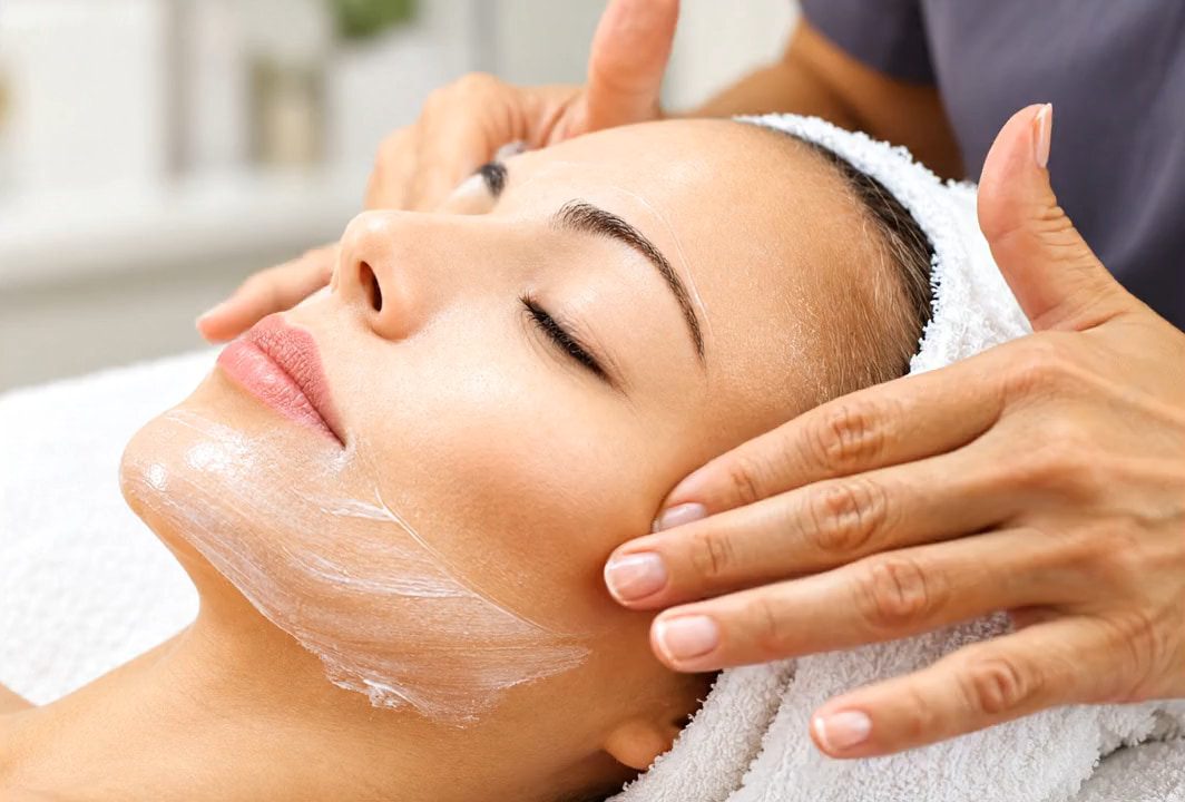 Profesional realizando un masaje facial a una clienta